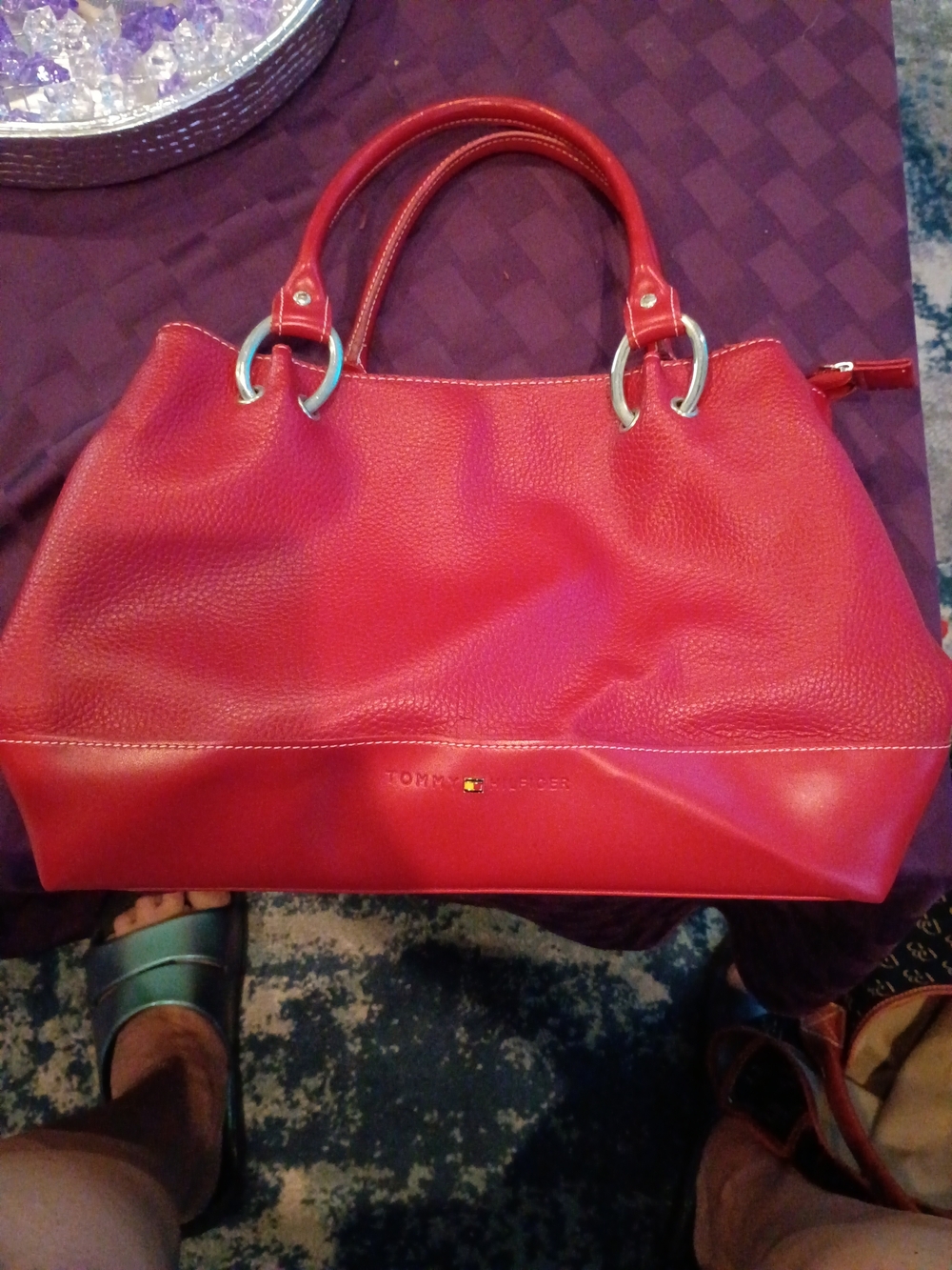 Tommy Hilfiger Bright Red Leather Tote with Dual Handles